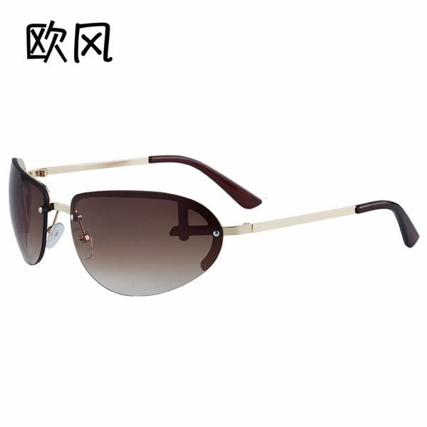 9316 Vintage Frameless Hot Girl for Women Y2K Trendy Metal Oval Sunglasses
