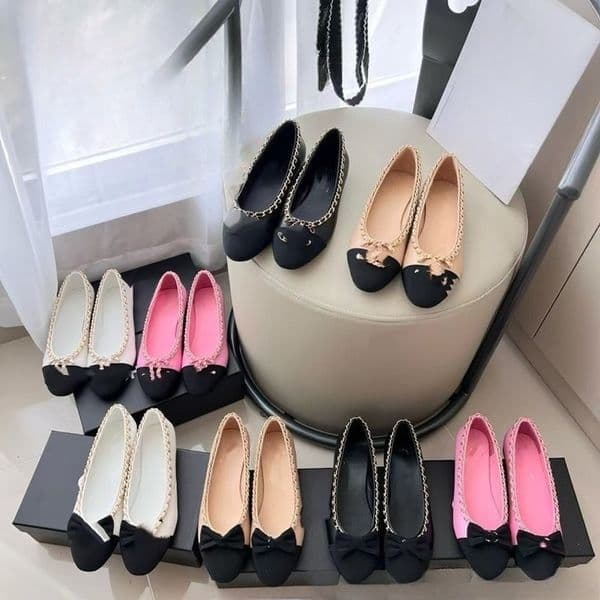 CC Designer Shoes Butterfly Bow Flat Sole Single Women 2026 Spring/Summer New Genuine Leather Chain Round Head Shallow Mouth Ballet Dance Camellia Shoes Gift 35-41