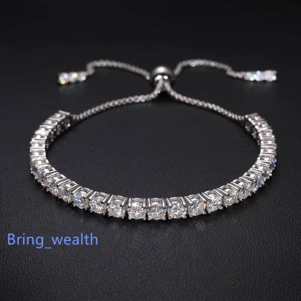 USA Stock Luxury Wedding Gift Fashion 3mm 4mm 925 Sterling Silver VVS Moissanite Diamond Adjustable Slider Tennis Bracelet