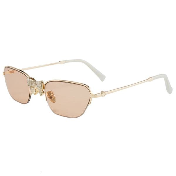 7635 New Metal Personality Diamond-Studded Bow Sun Protection Sunglasses for Women Flat Lens Glasses