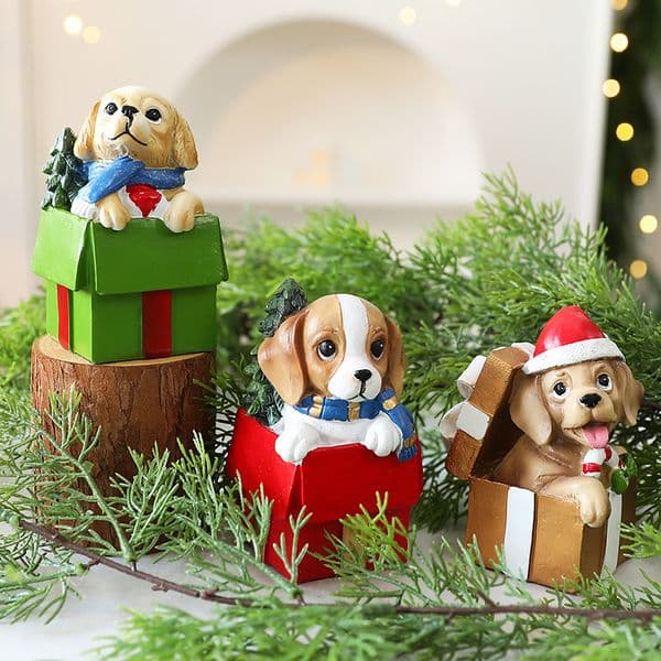 New Christmas DIY Scene Decor Dog Gift Bag Resin Ornaments Christmas Decorations Window Display Wholesale