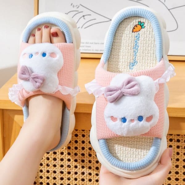 Linen Cotton House Slippers for Women Men Kids, Non Slip Soft Sole Indoor Slippers, Family Matching Breathable Floor Slides