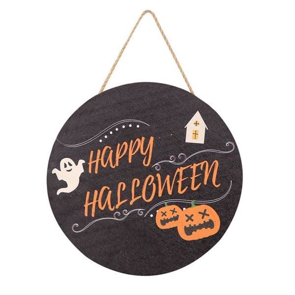 Happy Halloween Wood Sign Hanging Front Door Decor Round Wooden Plaque Pendant Party Decoration Wall Hanging Ornament Outdoor HY0448