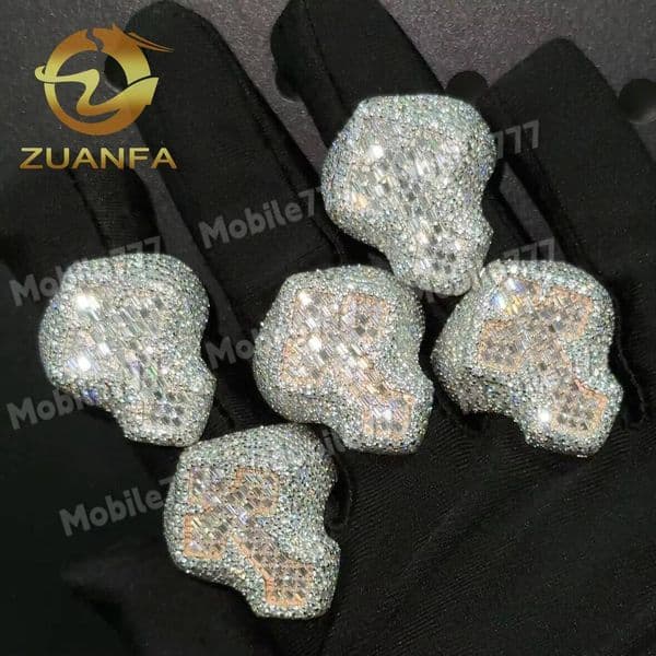 Ready to Ship Iced Out Vvs Baguette Moissanite Diamond Ring for Men Cross Hip Hop Ring 925 Sterling Silver Fashion Jewelry