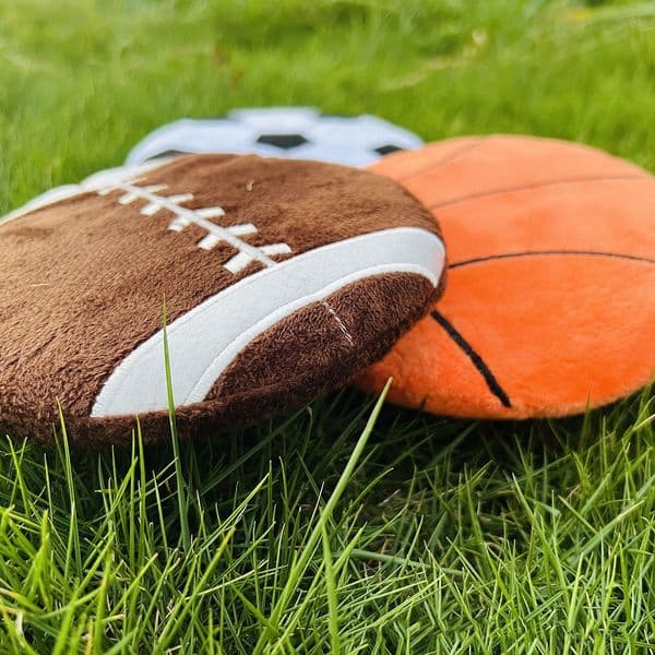 Dog-shaped frisbee toy, basketball, soccer, rugby ball, durable pet chew toy, companion toy, plush cloth stuffed with PP cotton.