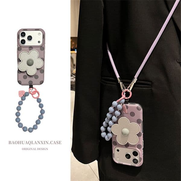 New gray purple polka dot floral stand case suitable for Apple 17 and iPhone 16 Pro Max