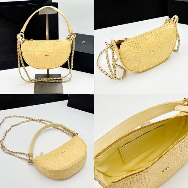 CC 26s Raffia half moon Designer chain bag Woman Luxury handbag quilted caviar Leather Crossbody makeup Bag strap Tote Straw denim Shoulder Underarm Even Clutch Bags