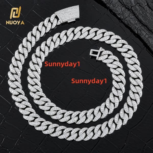 NUOYA Personalized Arc-shaped Long Clasp Design Cuban Necklace Iced Out Diamond 12mm Cuban Link Chain Necklace Gift for Men