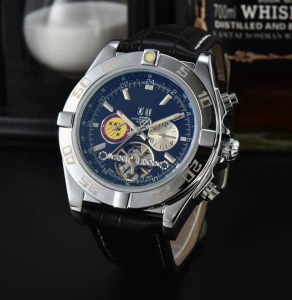 High Quality Luxury Designer Wristwatches Men's Chronograph Mechanical Watch Blue Dial Stainless Steel Sports Automatic Pilot 1884 Wristwatch