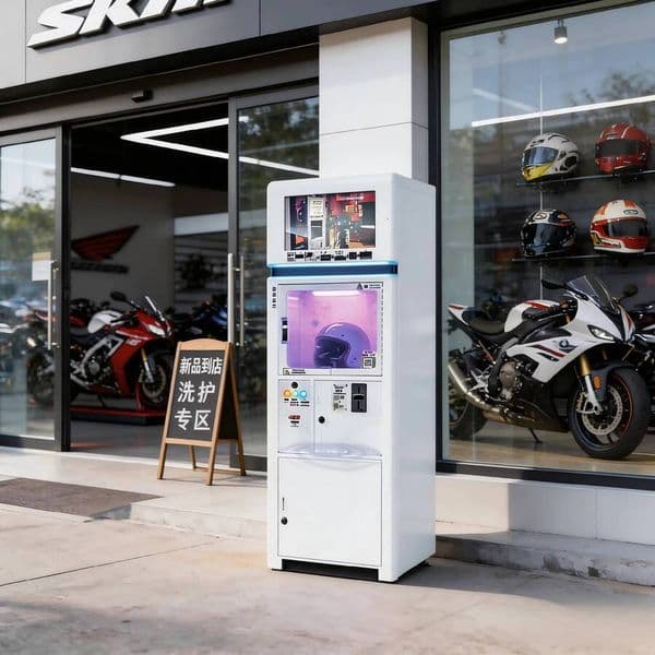 The smart helmet cleaning cabinet brings convenience riders sustainable income to businesses, with simple usage and flexible payment options.