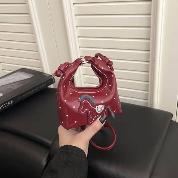 Bestseller Korean Version Cartoon Pony Single Shoulder Crossbody Bag For Women, Niche Design Fashionable Textured Handbag, Cute Polka Dot Backpack Ddmytues