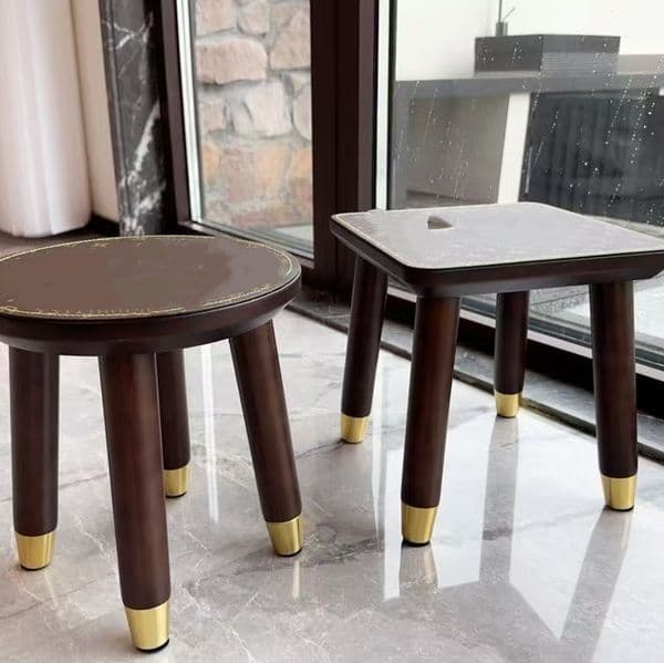 Designer brand solid wood small bench black walnut multifunctional shoe stool anti-fall round square stool for coffee table takeaway eating