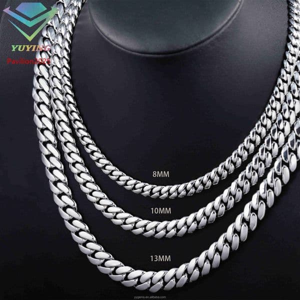 Hip Hop Men Jewelry 13mm 10mm 8mm 925 Solid Silver Gold Plated Rope Chain Necklace Cuban Link Chain