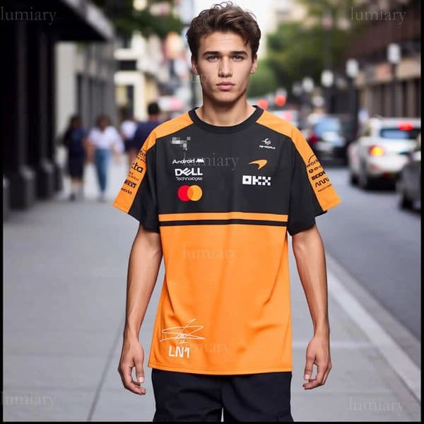 Support customized factory direct sales with high quality Norris' McLaren team replica driver's uniform No.1 short sleeved F1 T-shirt for men 95b