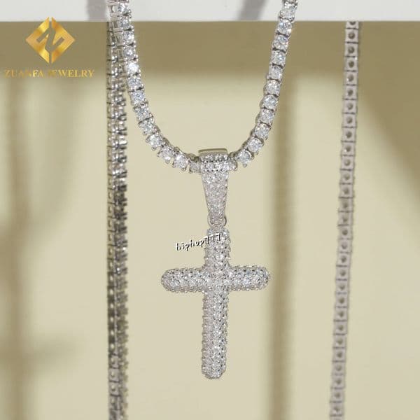 925 Sterling Silver VVS Moissanite Pendant Tiny Cross Pendant Ice Out Moissanite Pass Diamond Tester Jewelry