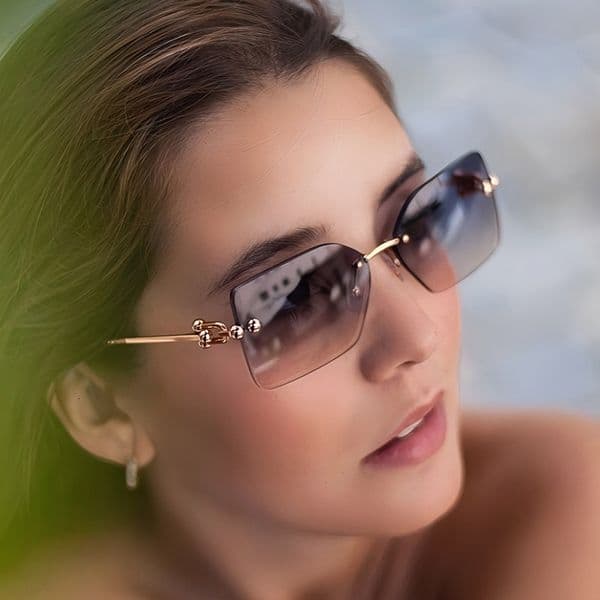 New fashionable square frameless sunscreen trend, ins influencer sunglasses, summer sun glasses