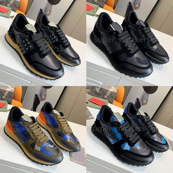 Designer Shoes Rivet Camouflage Sneakers Men Trainer Military Green Mesh Fabric Gray Nappa Leather Luxury Running Shoes size 38-46