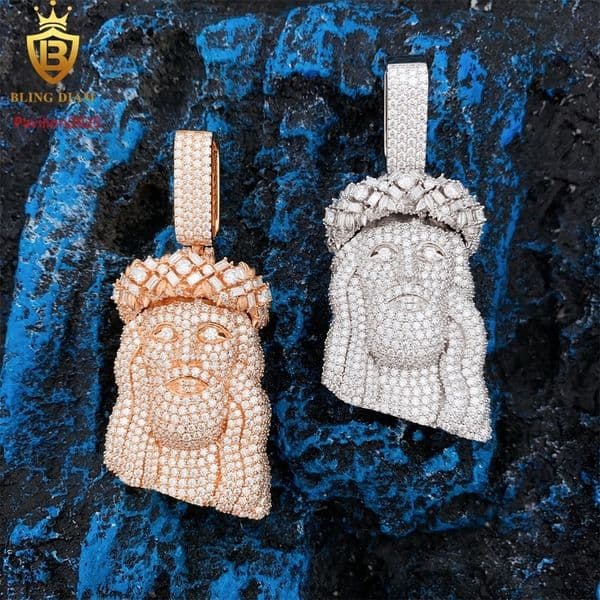 Hot Selling Iced Out Hip Hop Jewelry Jesus Head Vvs Moissanite Custom Soild Pendant 925 Sterling Silver