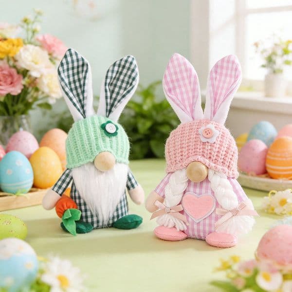 2Pcs set Easter Bunny Faceless Gnome Plush Ornaments, 8.3"x3.9"x2.4" Spring Decor, faceless doll, Gift for Valentine's, Mother's Day, Birthday