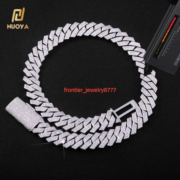 NUOYA High Quality 18mm 925 Sterling Silver Cuban Link Chain Necklace Moissanite Luxury Jewelry for Men and Women