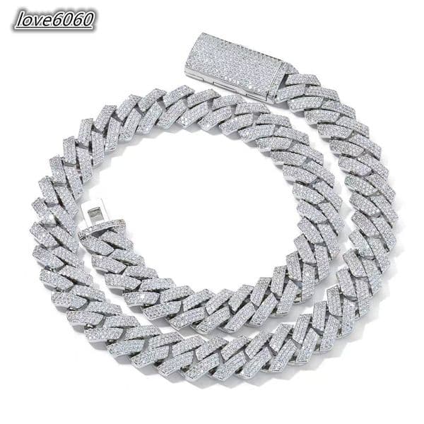 Customized Heavy Cuban Chain 20mm 4rows Iced Out Moissanite Cuban Link Chain S925 Silver Vvs Moissanite Hiphop Necklace