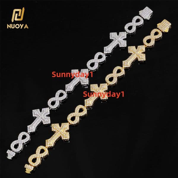 NUOYA Hip Hop Jewelry 18K Gold Plated Iced Out Cross Infinity Cuban Link Chain Bracelet Daily Casual Wear for Women