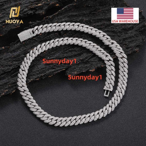 NUOYA High Quality 10mm Iced Out Moissanite Diamond Cuban Link Chain Necklace 18K Gold Plated Necklace for Men and Women