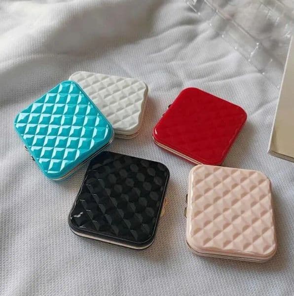 New style Brand Miroir Double Facettes 5 Colors Double Mirror DUO Makeup Mirror With Velvet Dusk Bag Compact Fashion Folding Mirrors beauty Makeup Tools