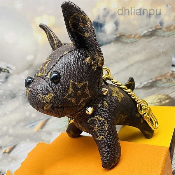 Keychain High Quality Designer French Bulldog Bag Pendant Dog Keychain Car Interior Decoration Leather KeyringBag Pendant Wholesale Volume Large Discount