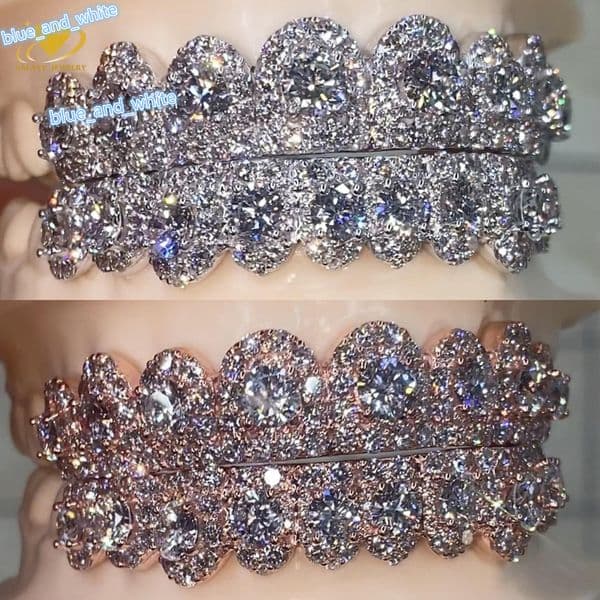 Popular Grillz Custom Flawless Mossanite Grills Teeth Big Stone Vvs Moissanite Grillz 10 Top 10 Bottom Ice Out Diamond Grillz