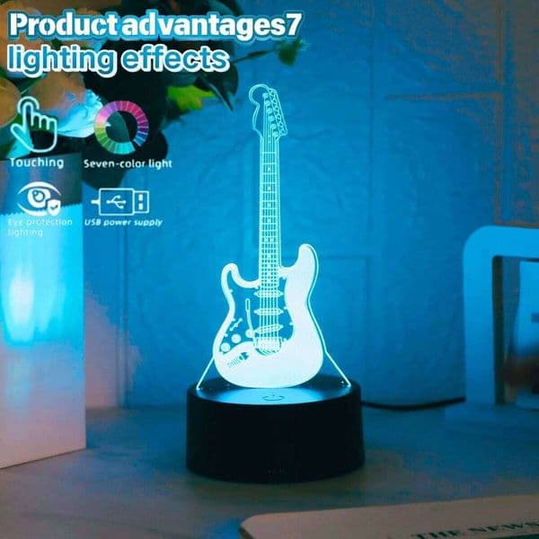 Modern creative guitar 3D night light, suitable bedroom, bedside, living room home decoration, the best gift for music