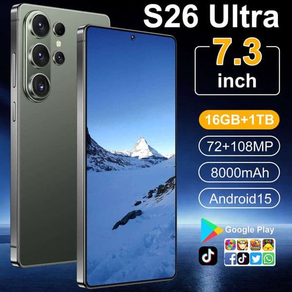 Best-selling mobile phone S26Ultra, with a 7.3-inch punch-hole display and 16GB + 1TB storage, running Android 15 operating system.