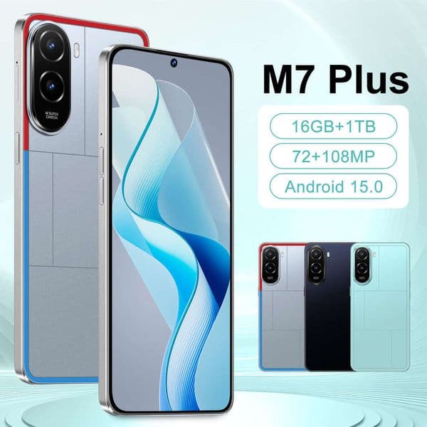 Hot-selling new product - M7 Plus smartphone with 16GB of memory and 1TB of storage, featuring a high-definition full-screen display and an Android operating system.