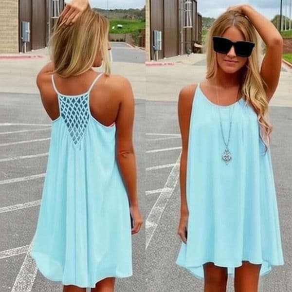 Fashion Sexy Casual Dresses Women Summer Sleeveless Evening Party Beach Dress Short Chiffon Mini Dress BOHO Womens Clothing Apparel