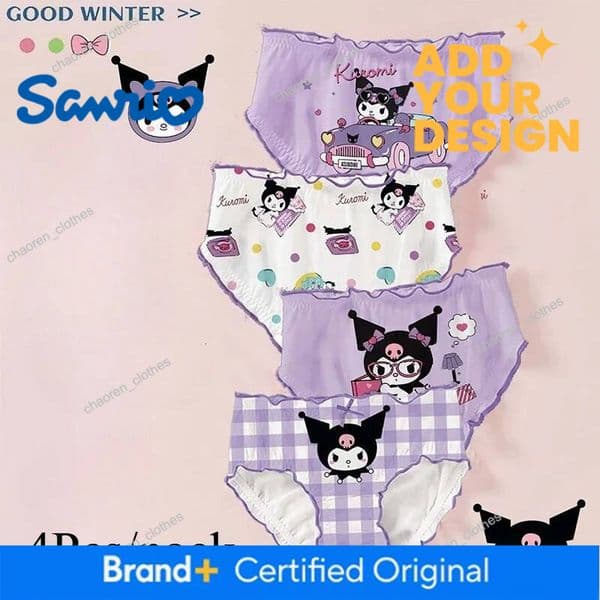 4Pcs Cute Sanrio Kuromi Girls Elastic Underwear Briefs Cartoon 2026 Hot Children Underpants Soft Boys Boxers Short Kids Panties Luxury Goods