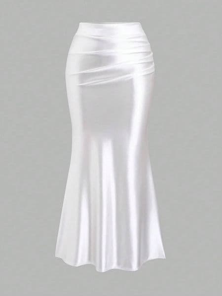 White Pleated Fishtail Skirt dongdumaoyi
