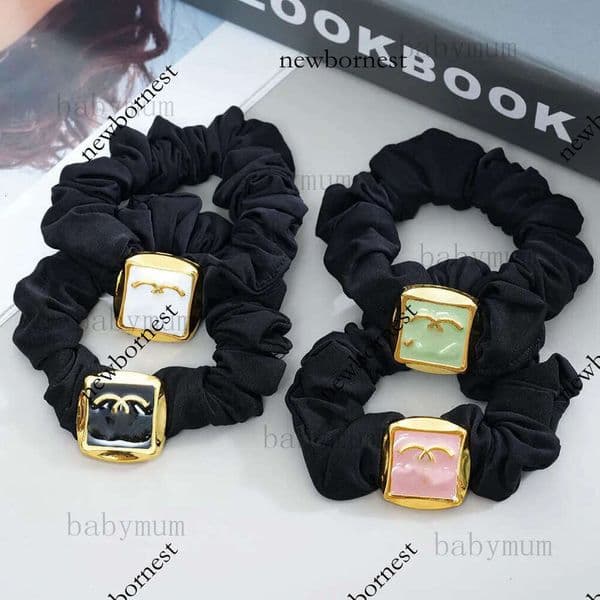 designer black circle cc letters rubber band elastic summer simple tie girls woman accessory luxury hair ring headdress