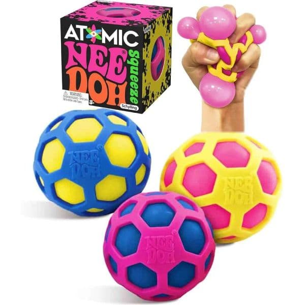 Schylling Atomic Nee DohGroovy Glob Squishy Squeezy Stretchy Stress Fidget Balls Blue Yellow u0026 Pink Complete Gift Set Party Bundle