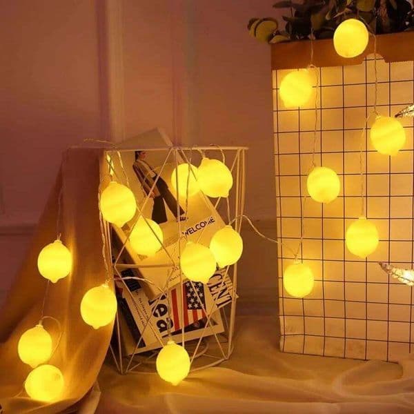 1PC Globe Ball String Warm White LED Fairy Lights, Battery Powered, for Bedroom, Patio & Party Decor