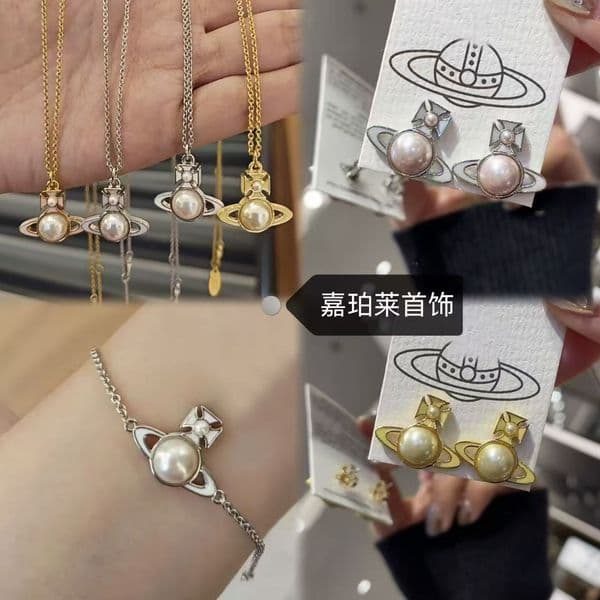 Designer vivienes viviannens Jewelry viviennelies Westwoodlies Highquality Empress Of The West New Small Pearl Saturn Necklace Earrings Bracelet And Elegant Swe