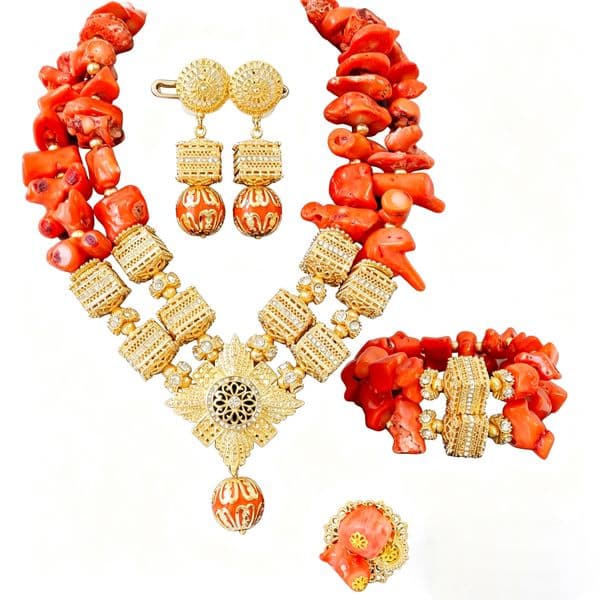 African Beads Jewelry Set Nigerian Wedding Coral Beaded Bridal Accessories