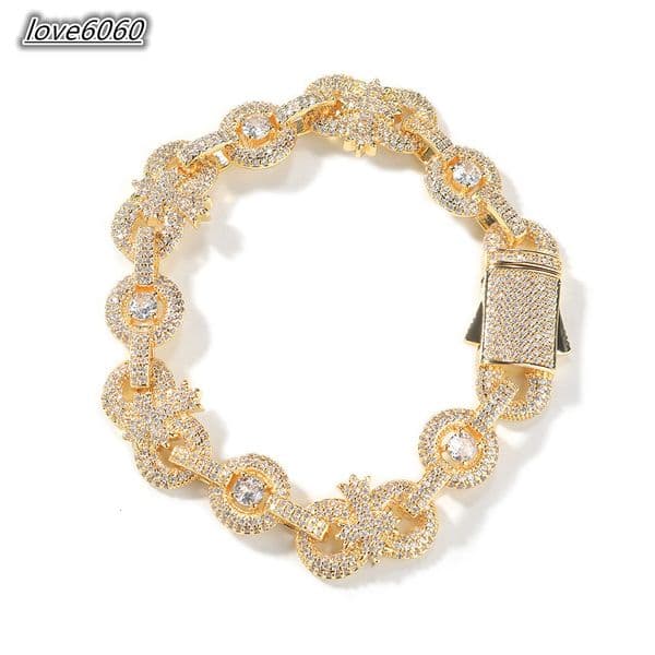 DE Cross Trendy Dazzling Fashion S925 Jewelry Iced Out Gold Plated Bling MoissaniteVVS 12mm Infinity Link Chain Bracelet