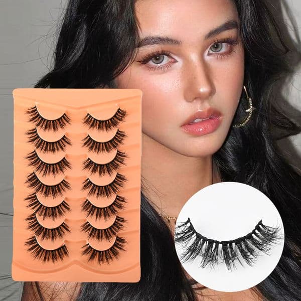 Fluffy Volume 3D Faux Mink Lashes Strip, Natural Thick False Eyelashes Wispy Soft Lightweight Handmade Reusable Eyelash Extensions Natural Look Easy to Apply