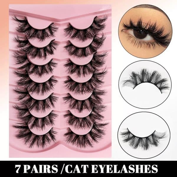 Fluffy Volume Fake Lashes Strip - Natural Thick False Eyelashes Wispy Natural Look, Handmade Reusable Eyelash Extensions Accessory for Eyes Soft Lightweight