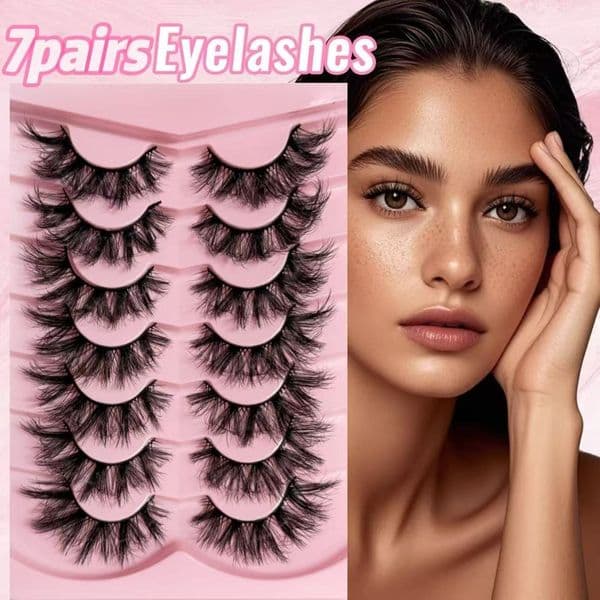 Natural Thick False Eyelashes - 3D Faux Mink Hair Lashes Strip Wispy Soft Lightweight, Fluffy Volume Fake Lashes Natural Look Easy Application Eyelash Extensions