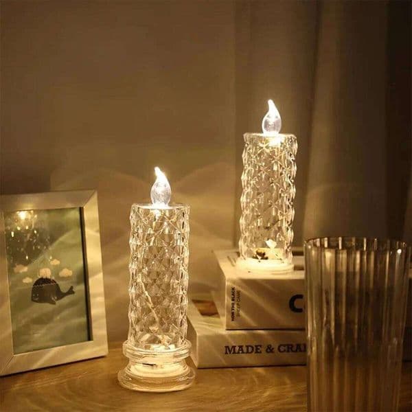 LED Rose Pattern Projection Simulation Flameless Candle Lamp Warm Light Birthday Wedding Party Decoration Romantic