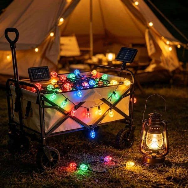 1PC Solar Powered C6 LED String Lights, Multicolor Outdoor Fairy Lights for Christmas, Camping, Patio, Garden, Party Decor