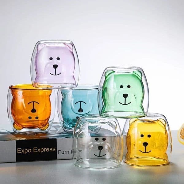 250ml Glass Tumblers Cute Bear Double-layer Wall Glass Cup Milk Coffee Tea Juice Gift Valentine's Day Anniversary Dropshipping