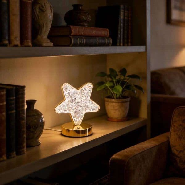 1PC Aesthetic Star Shaped Crystal Lamp USB Charging Touch Control | Luxury Gold Base Decorative Light for Party & Gift