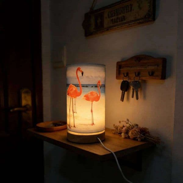 1PC Tropical Flamingo Print Table Lamp Wooden Base USB LED Night Light for Bedroom Decor